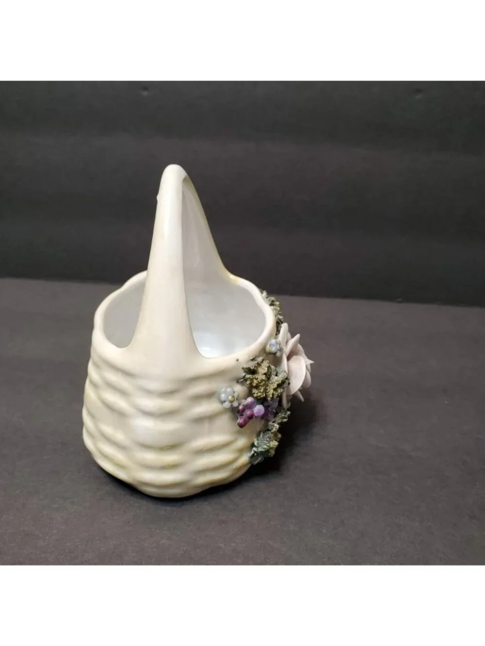 Vintage German Elfinware Porcelain Basket Mossware Miniature Floral Trinket Dish